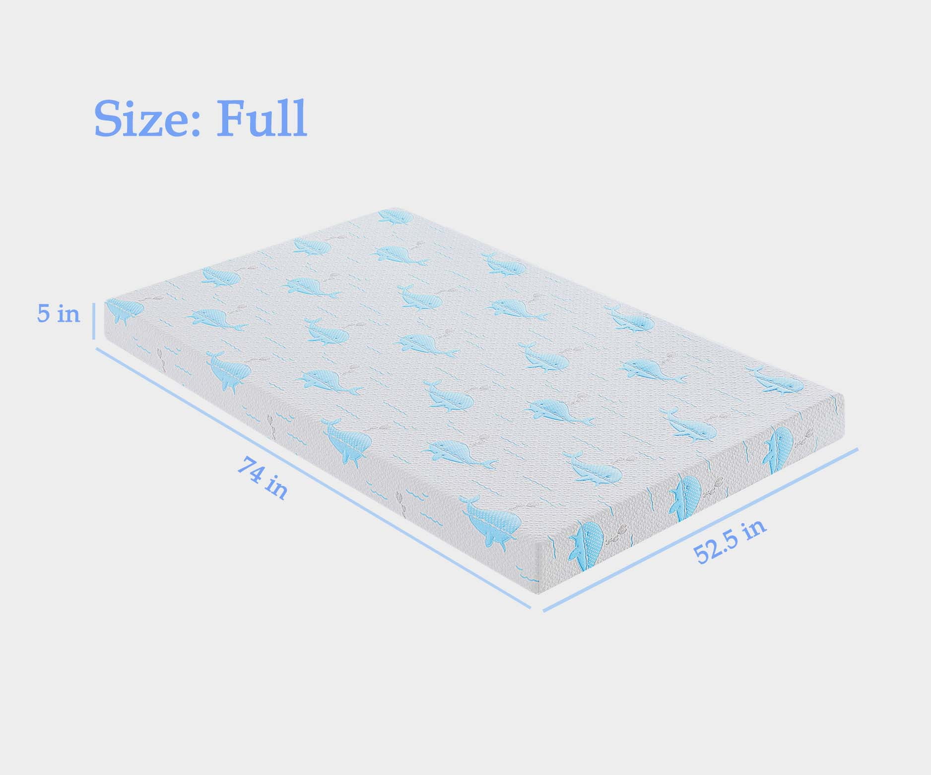 5 Inch Full Mattress for Kids, Removable Washable Cover with Dolphin Pattern Cooling Memory Foam Medium Feel, Bed-in-a-Box