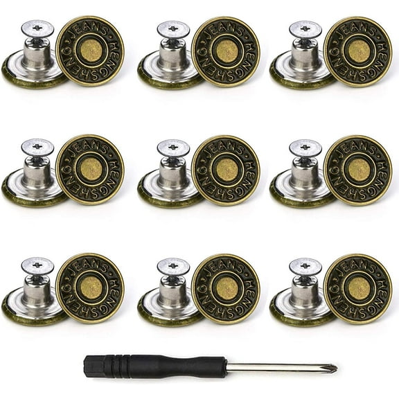 Jeans Buttons Replacement, Instant No Sew Buttons for Pants with Tool,17MM