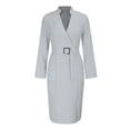 thumbnail image 5 of Women's Elegant V Neck Belted Dress, Slim Fit Long Sleeve Midi Dress with Pockets, Solid Color Business Formal Dress for Office, Wedding Guest and Evening Occasions Grey L, 5 of 10