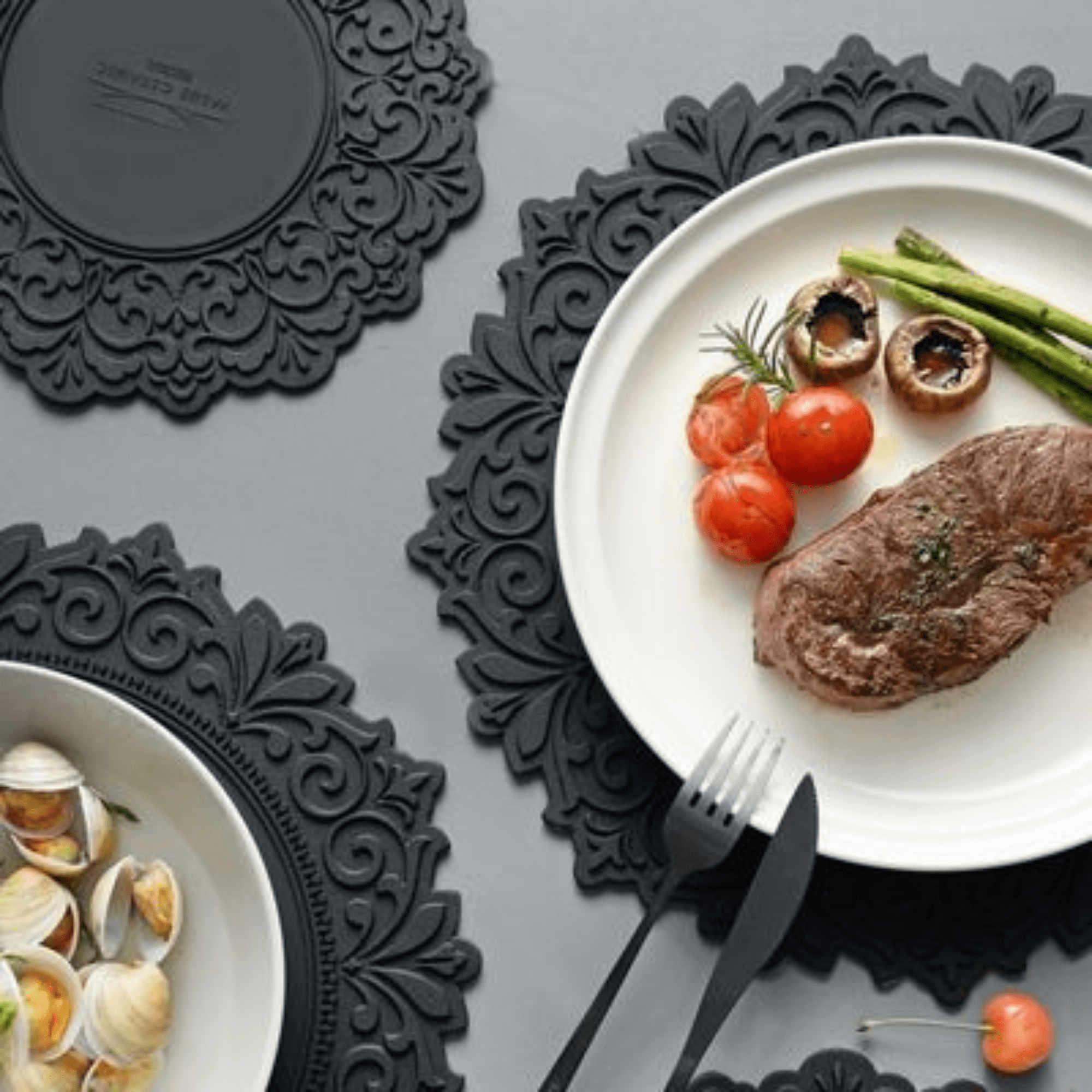 2 Set, Premium 14" Silicone Placemat – Heat-Resistant, Non-Slip & Waterproof – Easy to Clean, Dishwasher Safe Table Mat for Dining & Kitchen (Black)