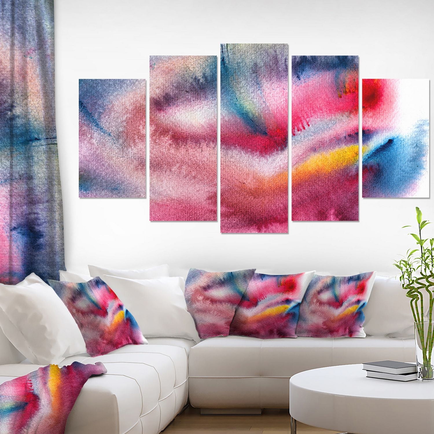 Design Art Blue And Red Abstract Stain Canvas Print