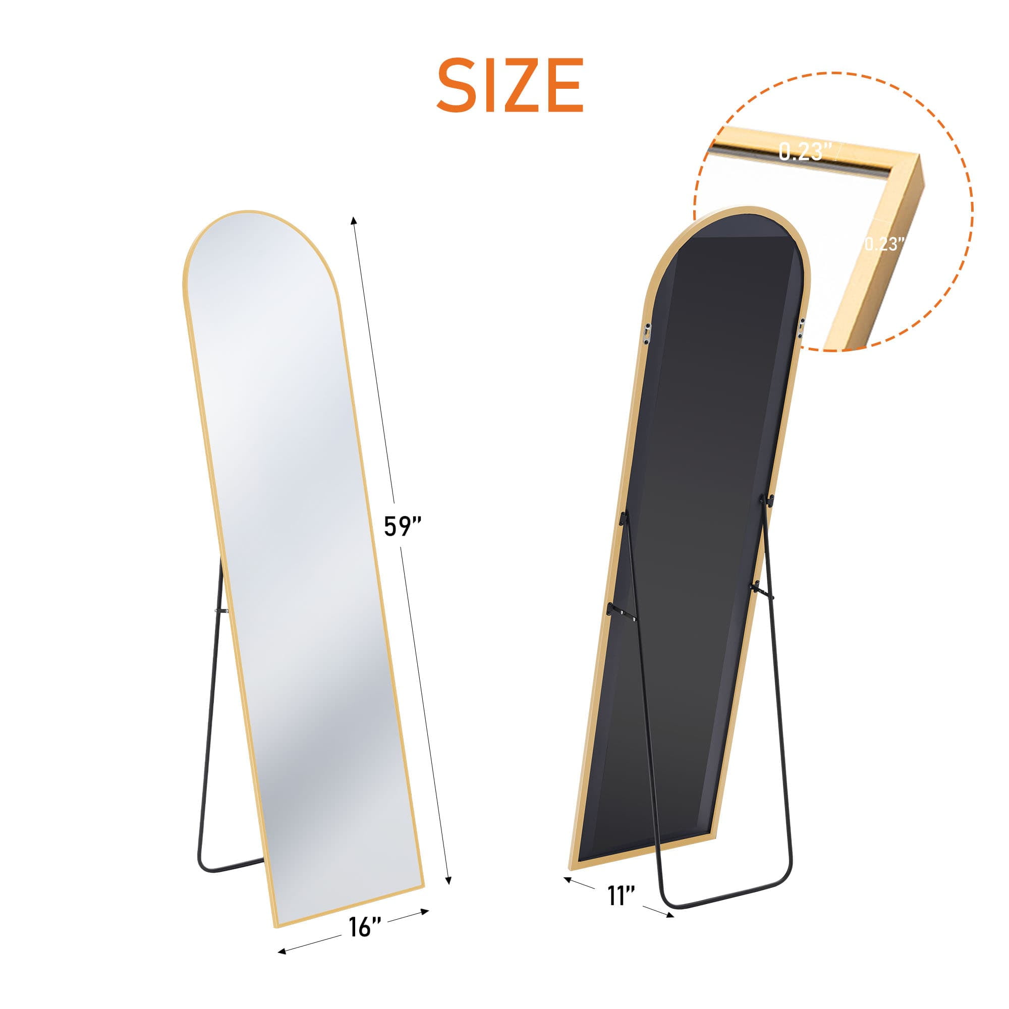 MAYEERTY Floor Standing Mirror, Wall Mirror with Stand Aluminum Alloy Thin Frame
