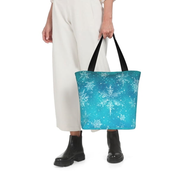Horeoi Christmas Snow Print Shoulder Bag for Women Large Capacity Zipper Tote for Shopping Beach Travel Gym with Inner Pocket