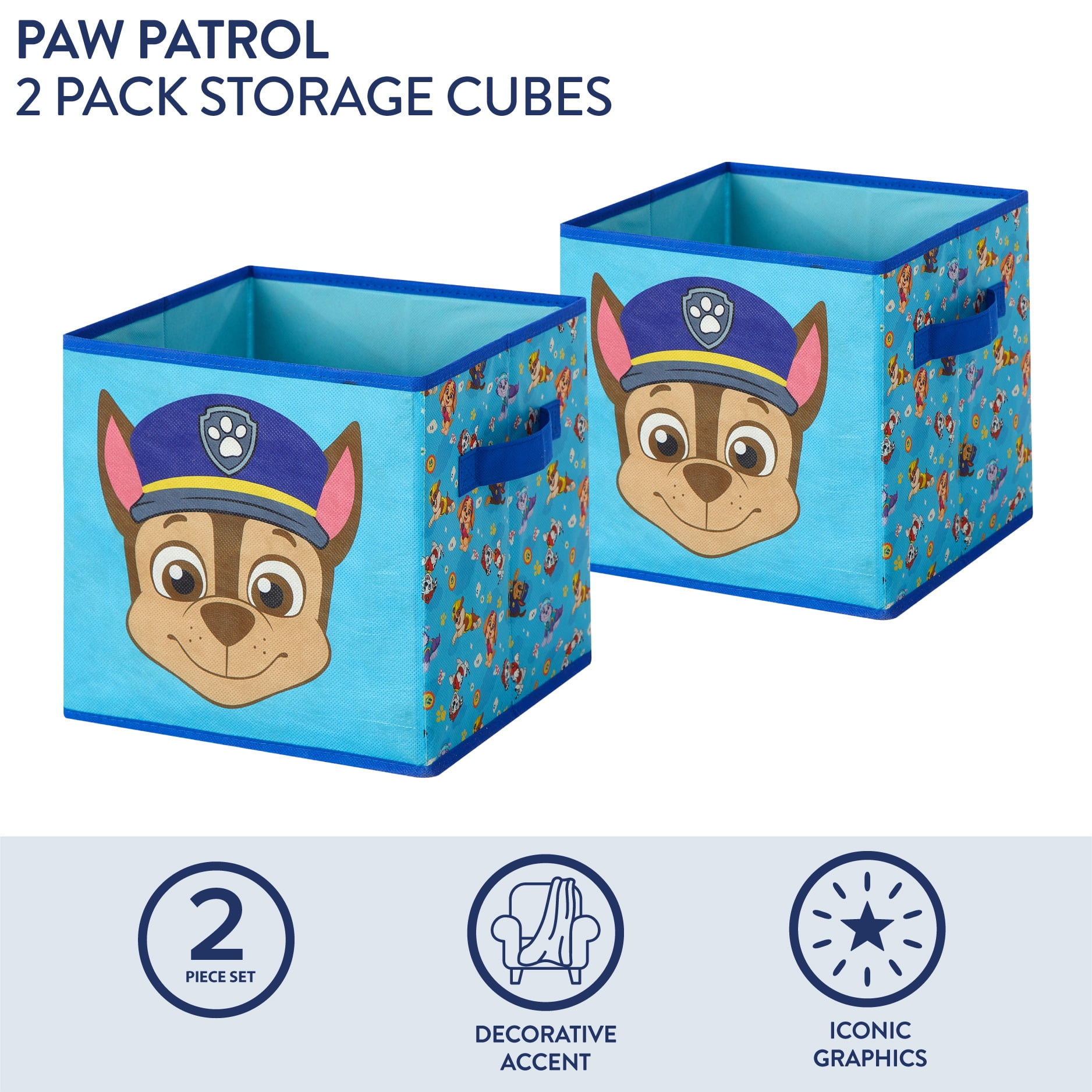 Paw Patrol Kids' 2-Pack Printed Toy Storage Cubes, 10" x 10"