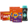 Tide Laundry Bundle with Tide Pods, Downy Unstopable Scent Beads, and Bounce Dryer Sheets.