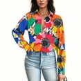 thumbnail image 4 of PiGOGI Women's Lapel Neck Casual Blouse Lantern Long Sleeves Button T-Shirt - Solid Color Top Multicolor XL, 4 of 5