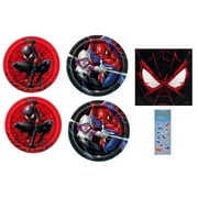 Spiderman Birthday Party Supplies Bundle includes 16 Paper Plates 7", 16 Paper Plates 9", 16 Paper Napkins 6.5", 1 Dinosaur Sticker Sheet