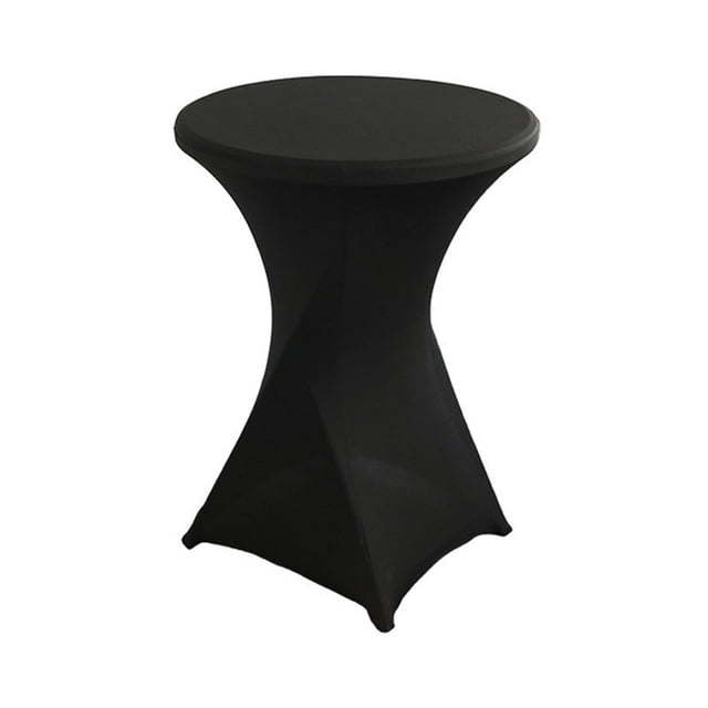 Nappe de Table Cocktail en polyester Noir 24x43 Pouces Ajustée Ronde pour Bar Extensible Housses de Table Cocktail Haut pour Banquet Fête Extérieure Mariage Bar Fond Rond Noir