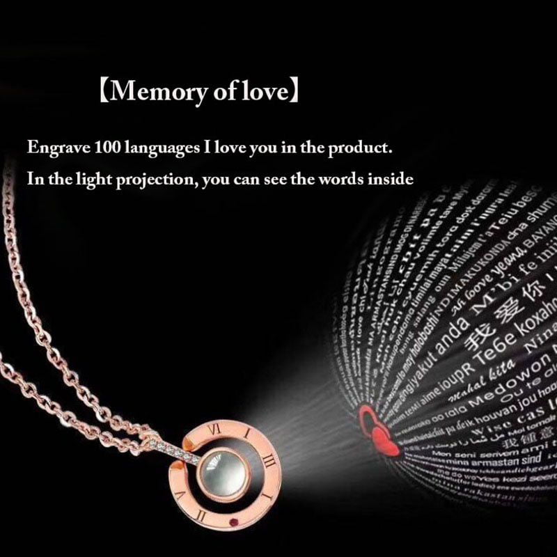 Woman Necklace Love Memory Bracelet,100 Languages I Love You Memory Projection On Round Gift for Sister and Lover