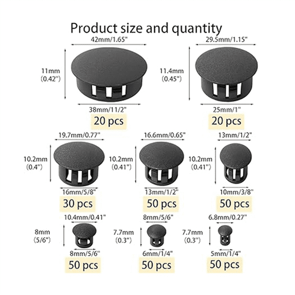 320 Plug Hole Plugs, Hole Cover Snap-In Keyhole Plugs, Panel Hole Plug Decorative Covers for Kitchen Cabinets(Black)