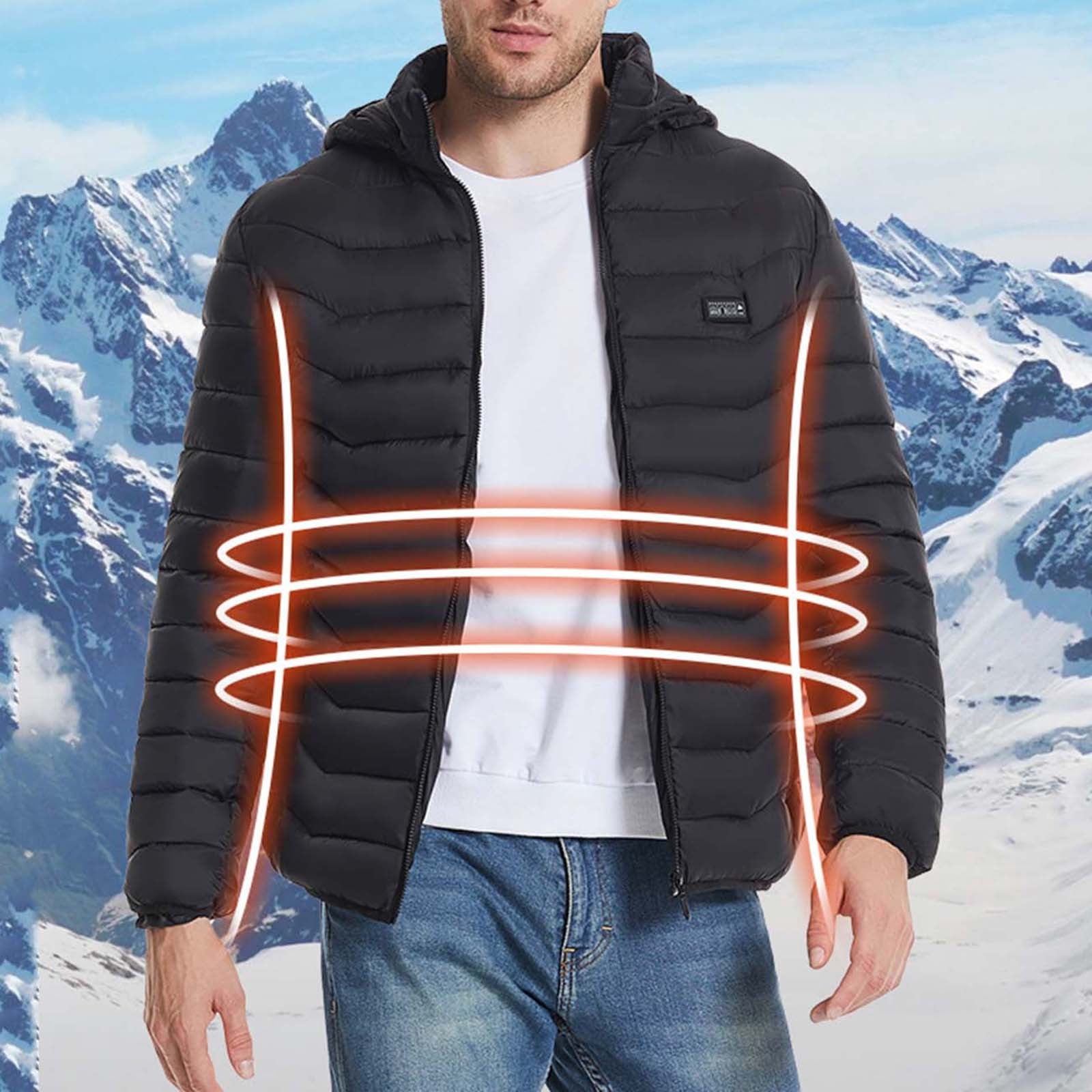 QATAINLAV Mens Womens Heated Jackets for Winter Outdoor Hunting 19 Zones Electric Heating Hooded Coat with Pocket, Black, XS
