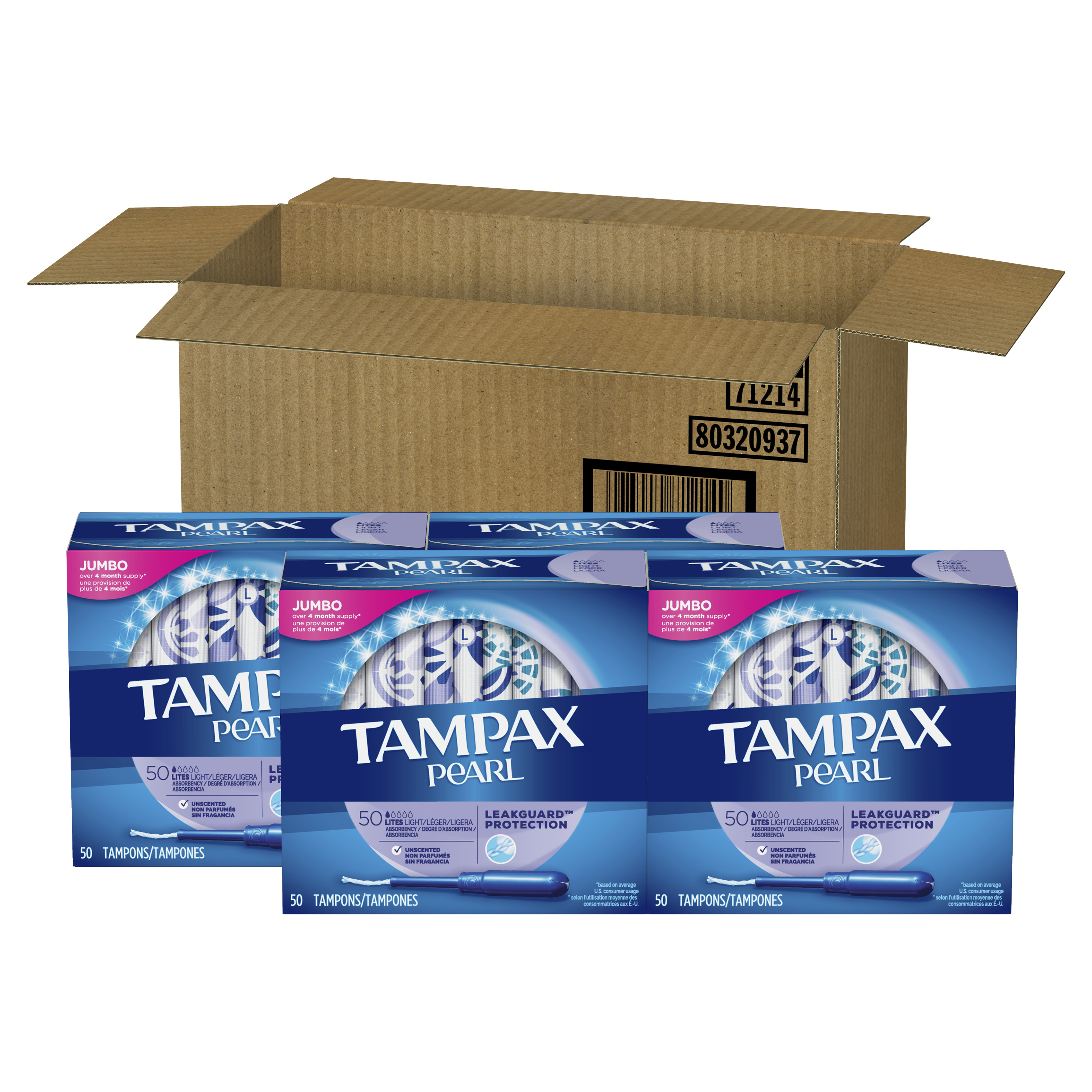 TAMPAX Pearl Tampons Light Plastic Unscented, 200 Count