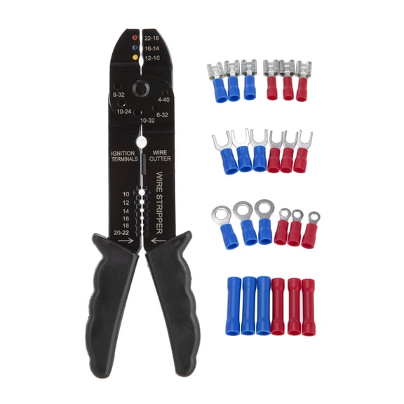 Hyper Tough Wire Stripper / Crimper and 25 Piece Terminal Set TD21802B, New, 8 oz