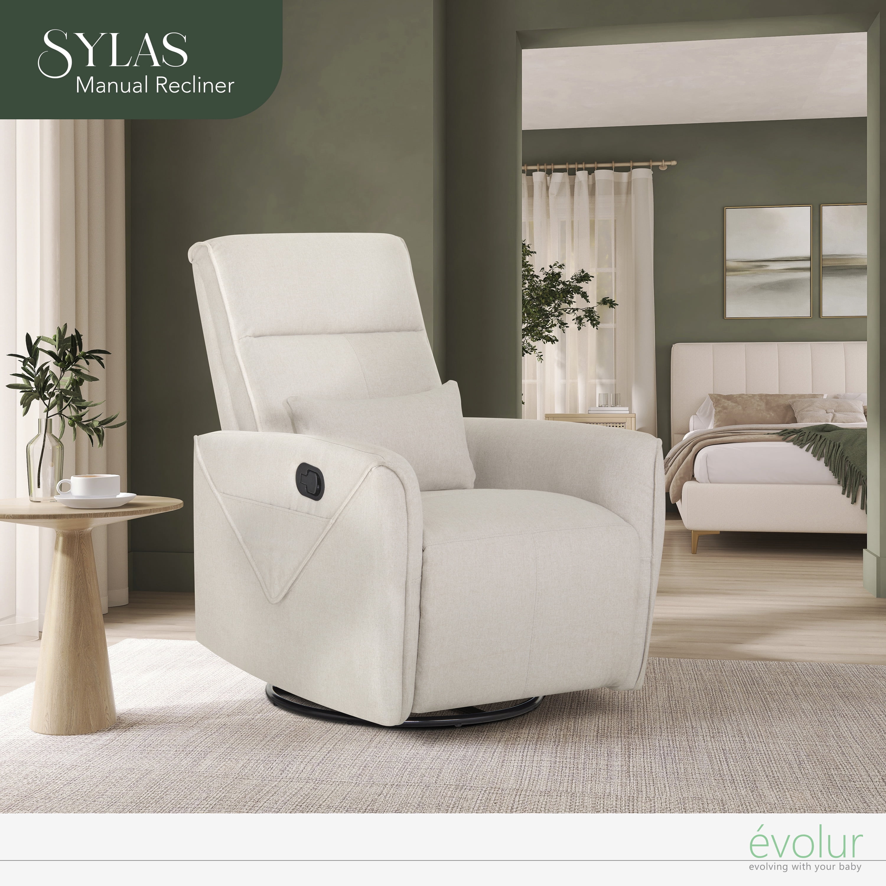 Evolur Slylas Manual Recline Glider, Light Sand