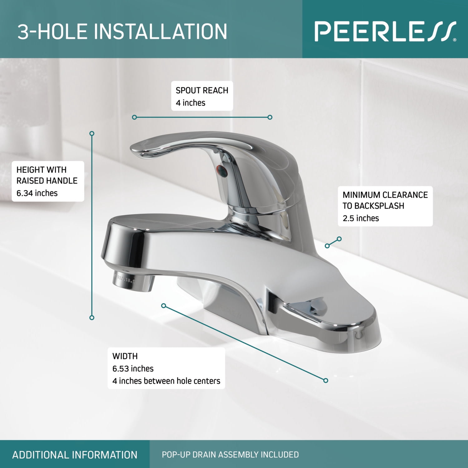 Peerless Tunbridge Single Handle Bathroom Faucet in Brushed Nickel P188620LF-BN