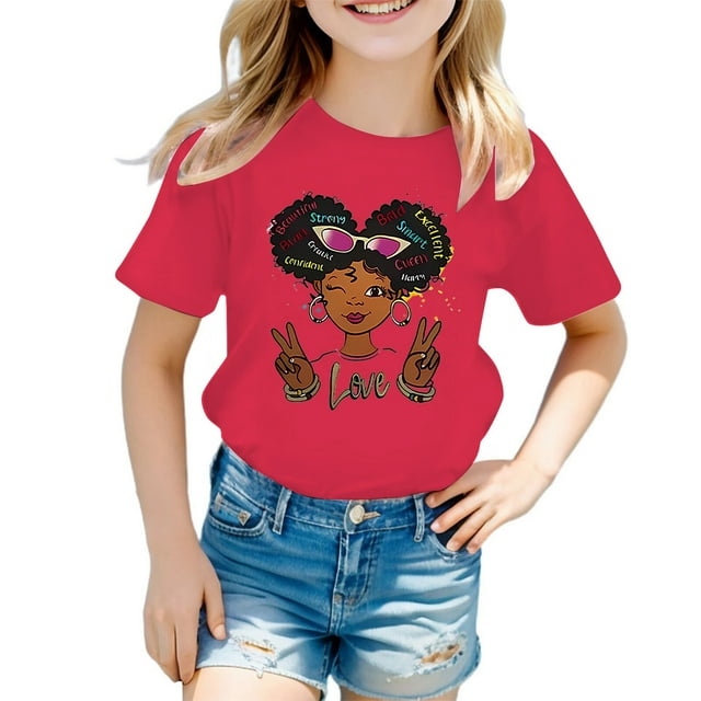 Icvfdpl Hauts Athlétiques pour Filles, T-Shirt Décontracté à Manches Courtes Imprimé Dessin Animé Col Rond Été Mode Sportswear, 10-12 Ans