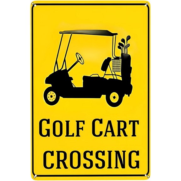 Golf Cart Crossing Street Sign - 8"x12" Vintage Metal Warning Sign, Golf Course Safety Decor for Home Farm Bar Coffee Shop Club Resort Outdoor