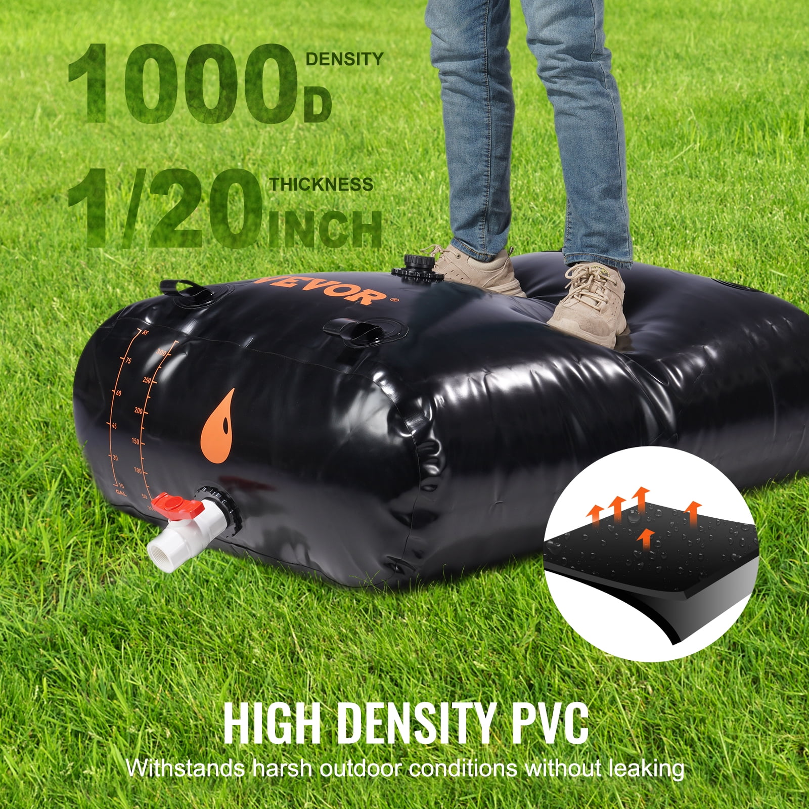 BENTISM Portable Water Storage Bladder Rainwater Bag,87 Gallon Large Capacity Water Storage Containers,1000D PVC Water Bladder Including Spigots and Overflow Kit,Water Tank