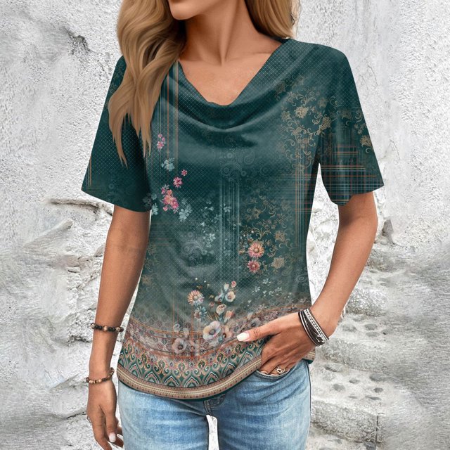 iTNHFP T-Shirt pour Femmes Hauts en Solde Prime Mode Manches Courtes Imprimé Décontracté Tunique