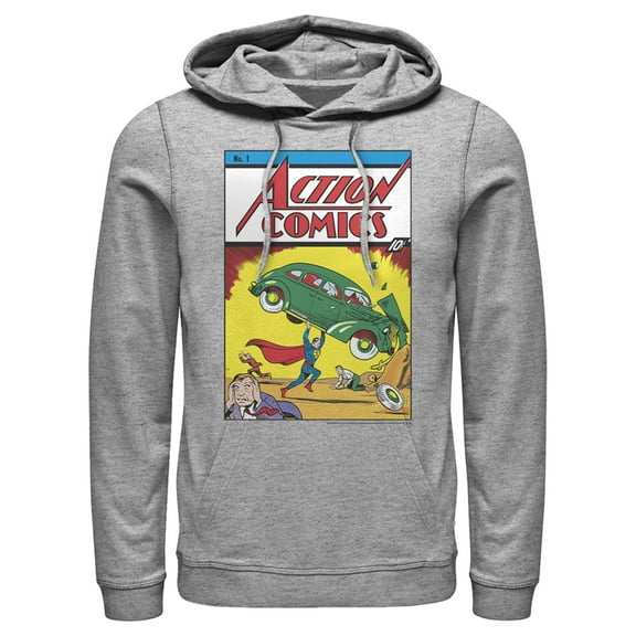 Men's Superman No.1 Action Comics  Pull Over Hoodie Athletic Heather Large