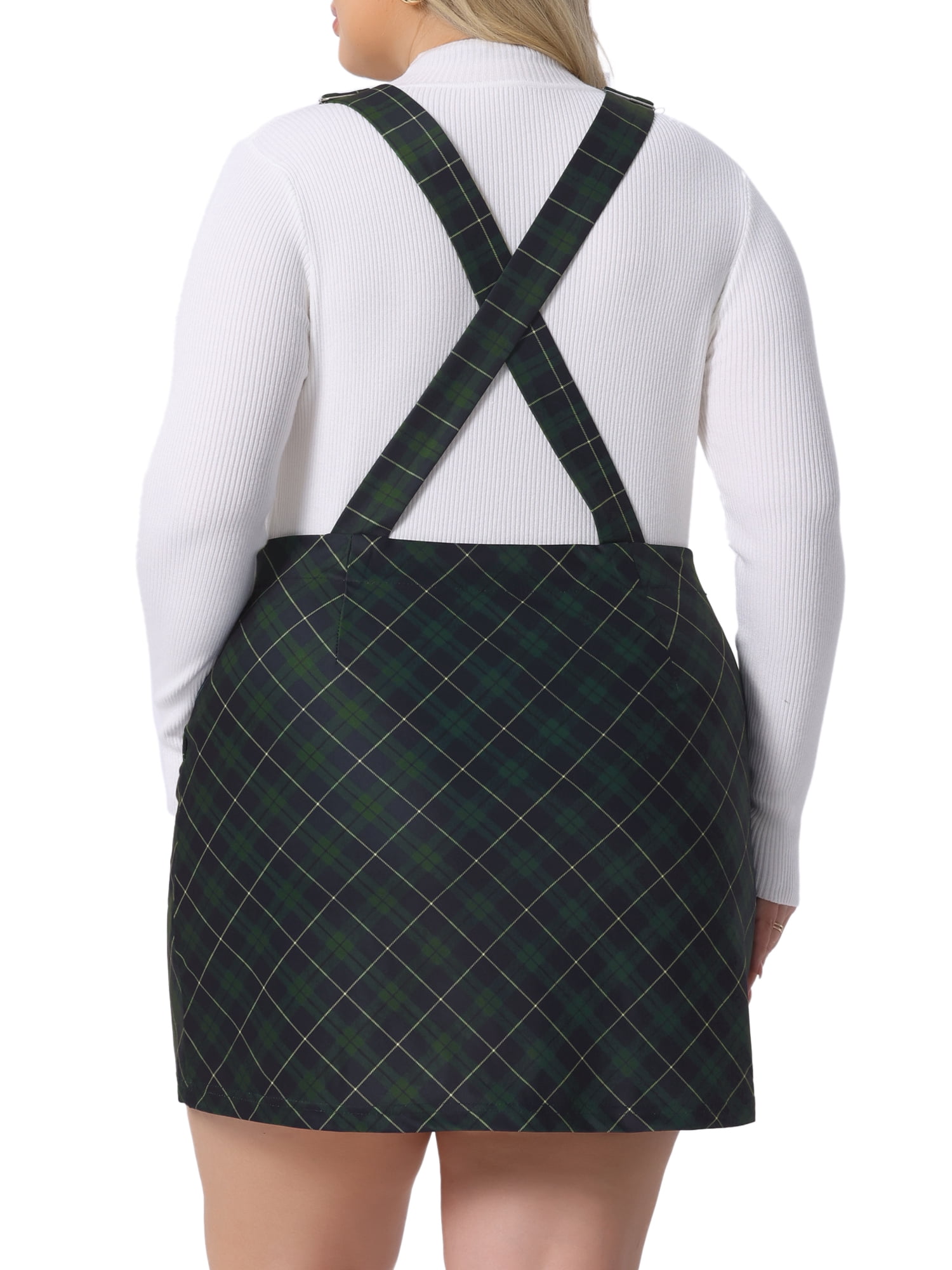 DARING DIVA Women's Plus Suspender Skirt Overall Pinafore Dress Plaid Print 2X Green