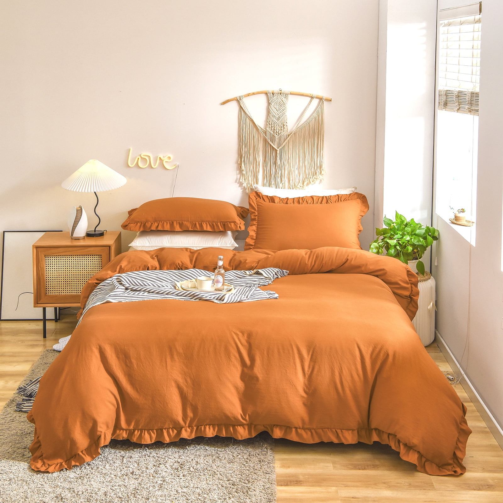 Move Over Burnt Orange Ruffle Bedding Sets Queen 100