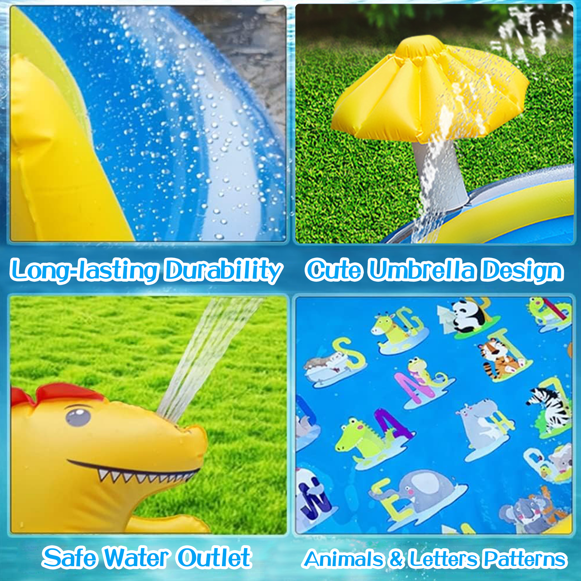 Richgv Splash Pad Sprinkler Play Mat with Slide, 78.7'' Inflatable Sprinkle Mat Outdoor Water Dinosaur Toys Pool Summer Toys Backyard Water Mat