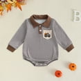 thumbnail image 2 of HCNTES Halloween Baby Boy Clothes Pumpkin Plaid Button Up Turn Down Long Sleeve Romper Outfit to Baby Boys(Brown&2,3-6 Months), 2 of 6