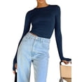thumbnail image 3 of Women's Casual Basic Crop Tops Slim Fit Long Sleeve Crew Neck Solid Color Fall Pullover Shirts Tight Tee, 3 of 5