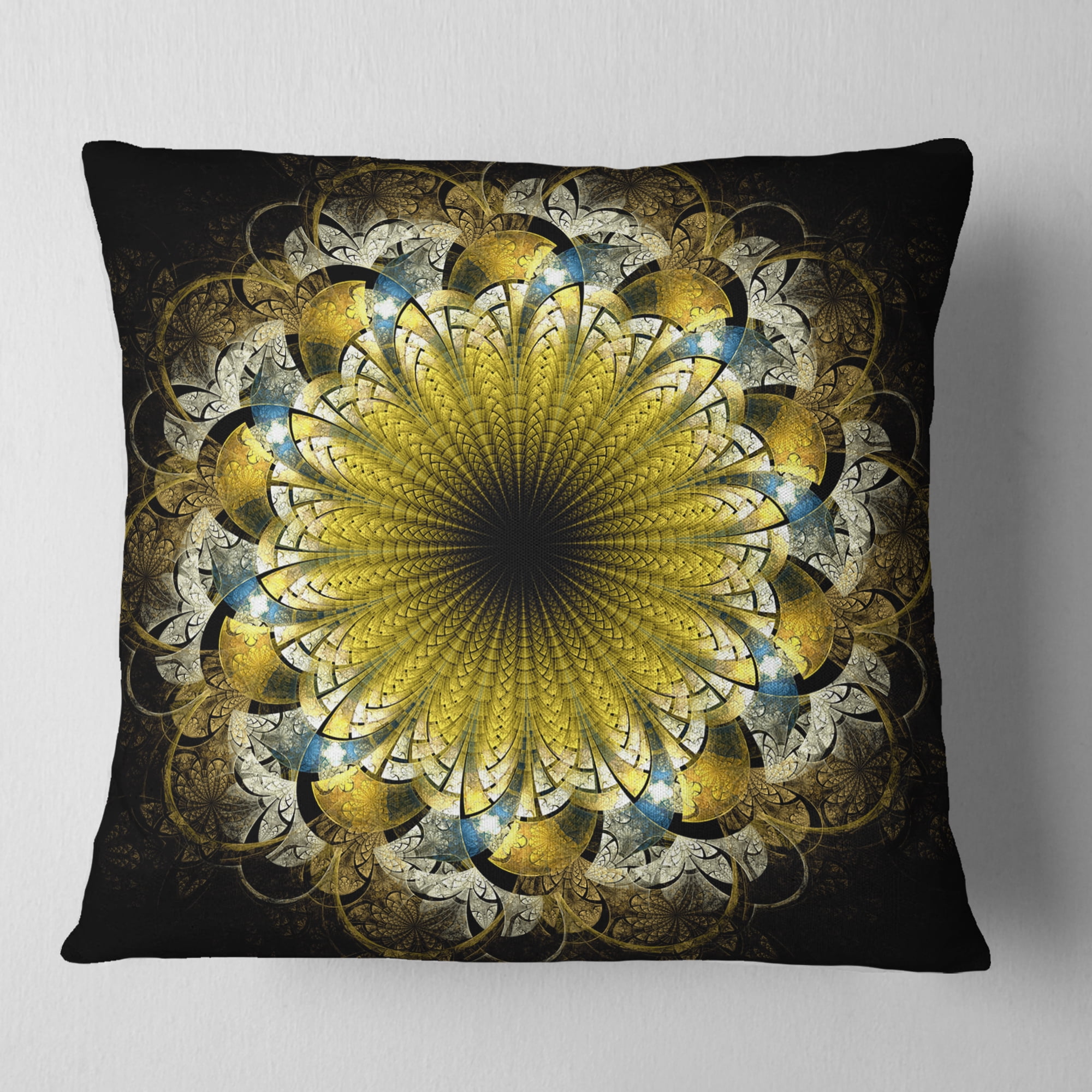Designart Dark Yellow Fractal Flower - Abstract Throw Pillow - 16x16