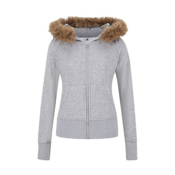 Women’s Fleece-Lined Slim Fit Hoodie Jacket with Removable Faux Fur Collar, Cinched Waist Zip Up Warm Winter Coat, Soft Cozy Fashion Outerwear for Fall & Winter