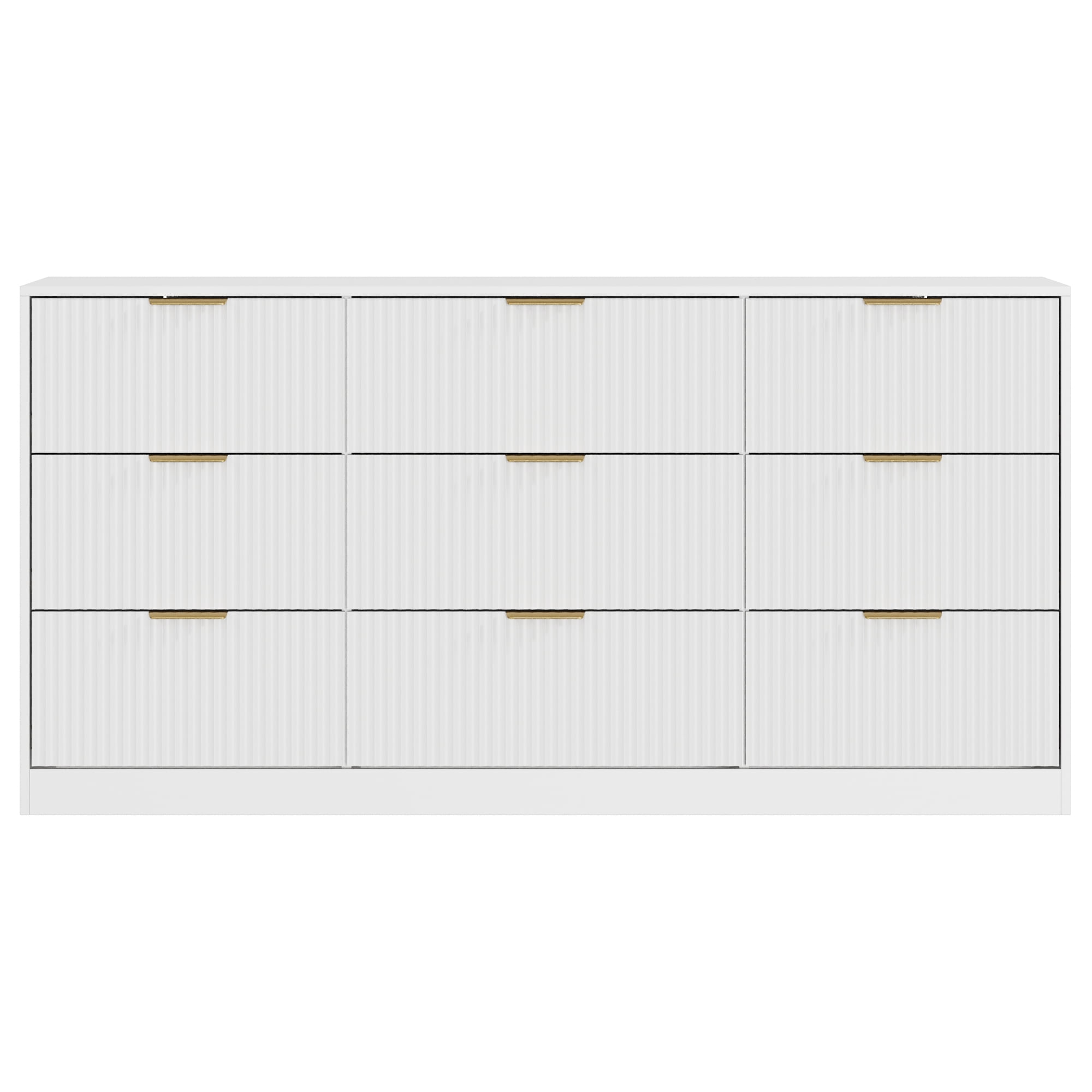 YouTrend White 9 Drawer Dresser for Bedroom,Modern Adult Fluted Wood Chest of Drawer with Golden Embedded Handles for Living Room,Hallway