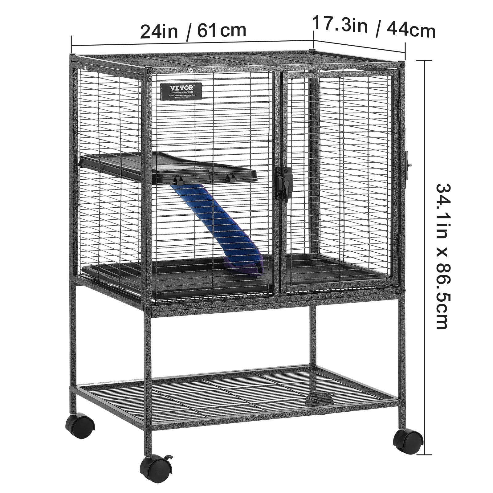 VEVOR 34" Rolling Metal Ferret Cage, Large 2-Tier Small Animal Cage with Ramps & Tray, Easy to Set up for Pet Rats, Hamster, Guinea Pig, Chinchilla, Squirrel, Hedgehogs, Bunny