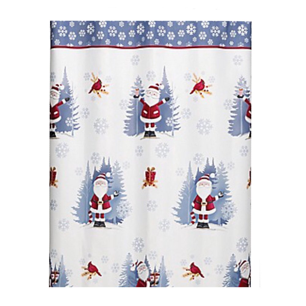 Sterling Santa Fabric Shower Curtain and Hook Set for Christmas
