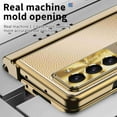 thumbnail image 4 of TECH CIRCLE for Samsung Galaxy Z Fold 5 Case with Pen,Shockproof Lychee Texture PU Leather Plating Hidden Double Hinge Kickstand Full Body Protective Case Built-in Screen Protector Cover,Gold, 4 of 7