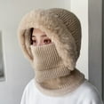 thumbnail image 6 of Knitted Hat Multipurpose Fuzzy Plush Ears Protection Pure Color Autumn Winter Women Face Cover Neck Gaiter Warmer Beanie Cap for Outdoor,Black, 6 of 8
