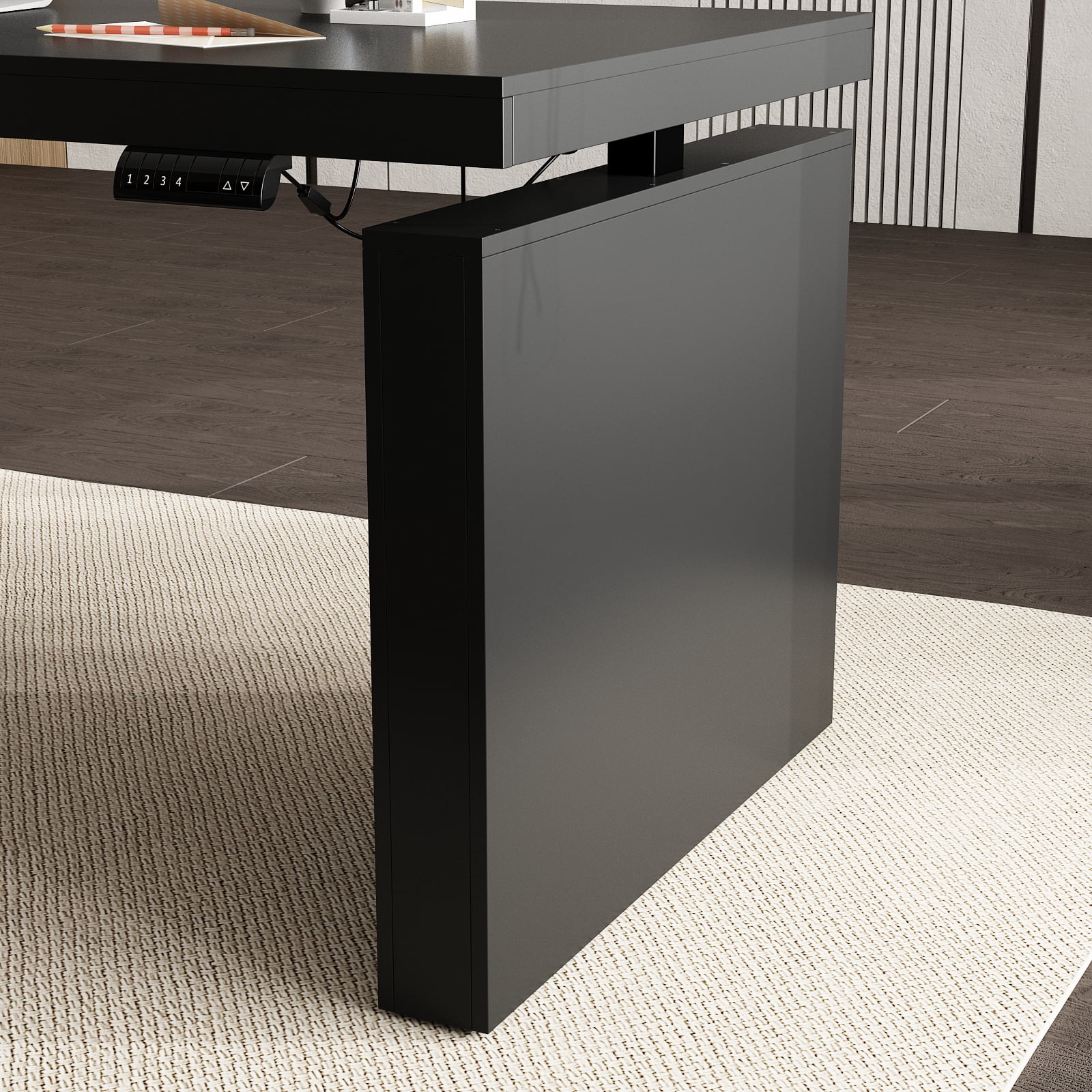 KULAGAGA Home Office Electric Standing Desk with Drawer and Cabinet, Height Adjustable Stand up Desk, 70.9" Computer Executive Corner Table, Black