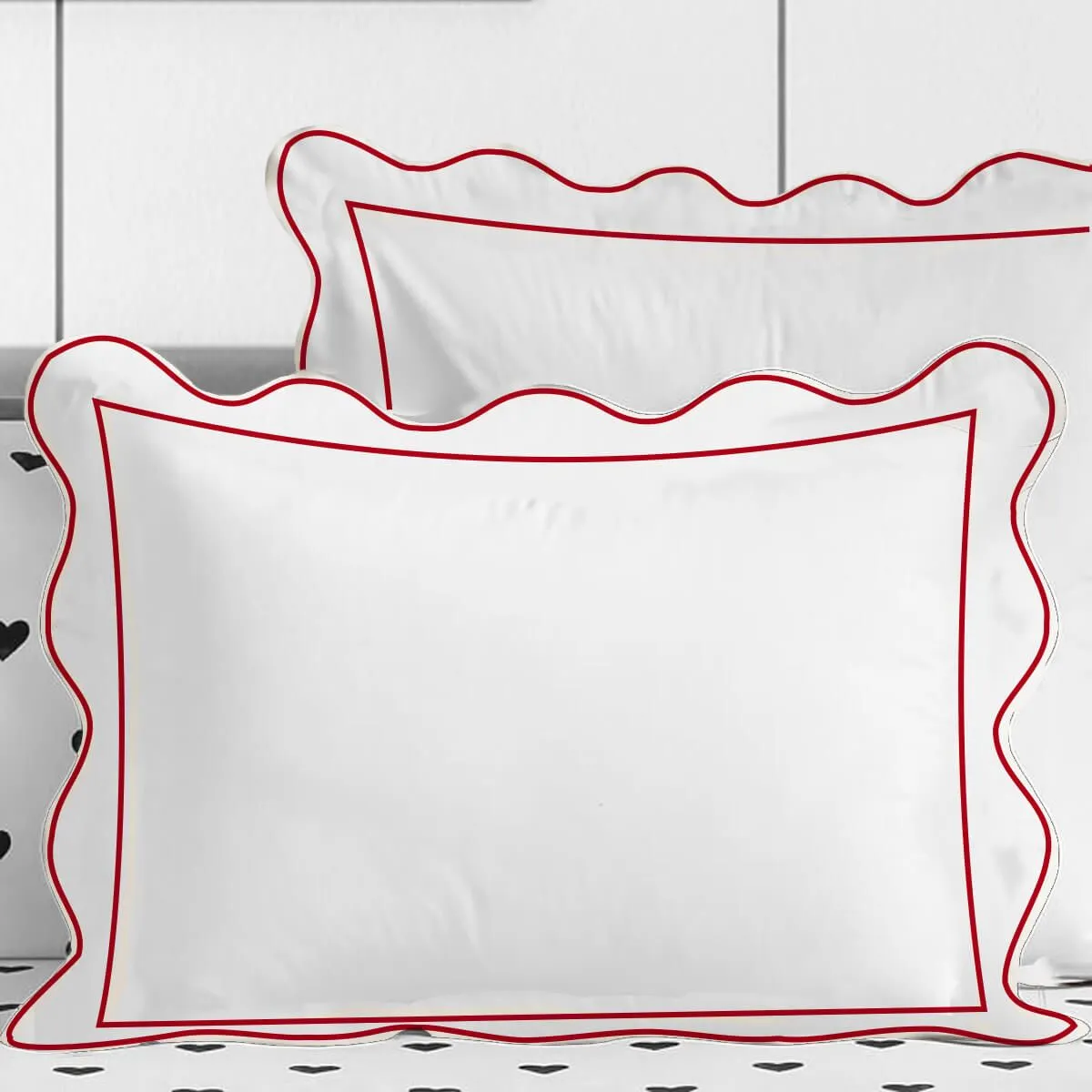 400TC Cotton Scallop Embroidery & Border Sateen Solid Duvet Cover Set