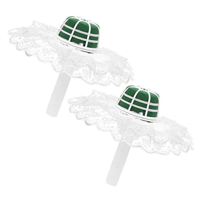 6 Wedding Bridal Bouquet Holder Handles with 6 White Lace Collar Flower  Holders 