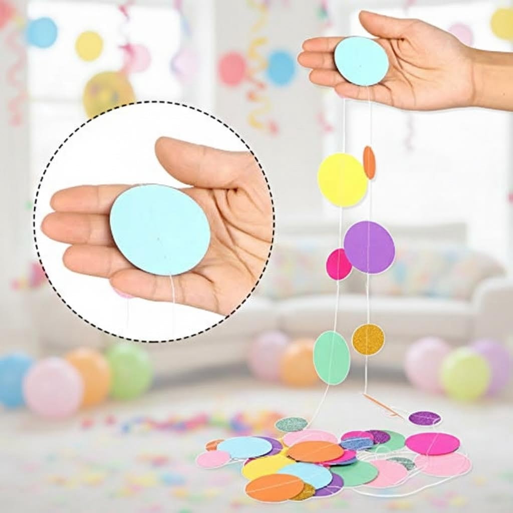 5-Piece Rainbow Glitter Dot Garland Streamers - Colorful Confetti Hanging Decor for Birthday, Halloween, Classroom, Car Trunk or Treat Party Backdrop