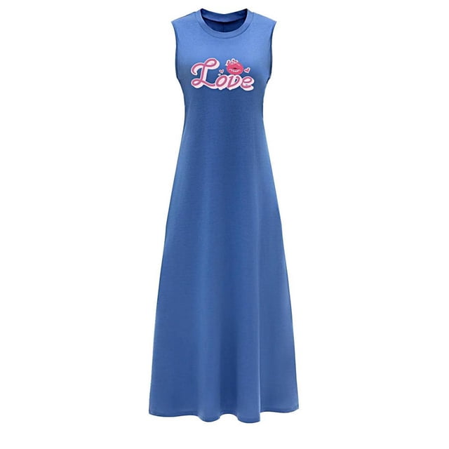 Vestido largo de verano para mujer, cómodo, ligero, con cuello redondo, para salir a citas SG