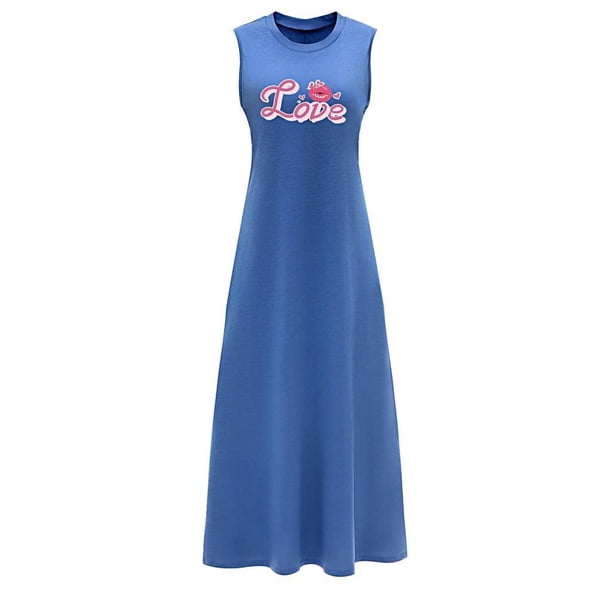 Vestido largo de verano para mujer, vestido suelto con cuello redondo para desplazamientos, vacaciones, trabajo , M M