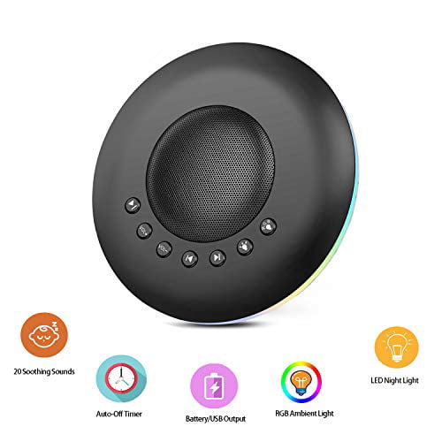 Continuous or Timer Elivebuy White Noise Machine Rechargeable Battery or USB Output Charger with LED Colorful Night Light 20 Soothing HiFi Sounds UFO Black 