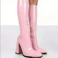 thumbnail image 1 of Women's Candy Color Block Heeled Boots, Fashion Square Toe Side Zipper Boots, Stylish Dress Boots, 1 of 4