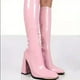 thumbnail image 3 of Women's Candy Color Block Heeled Boots, Fashion Square Toe Side Zipper Boots, Stylish Dress Boots, 3 of 5