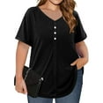 thumbnail image 3 of Clearance under 10$ Sevevn Women's Plus Size Top Casual Solid V Neck Loose Short Sleeve T-shirt Top Blouses Gift for Girls Black XXXXL, 3 of 8