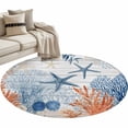 thumbnail image 2 of Summer Ocean Round Living Room Rugs 3.3 ft, Nautical Sea Orange Blue Starfish Corals Wood Grain Washable Area Rug with Non-Slip Sturdy Edge Binding Round Front Door Mat Floor Carpet for Entryway, 2 of 9