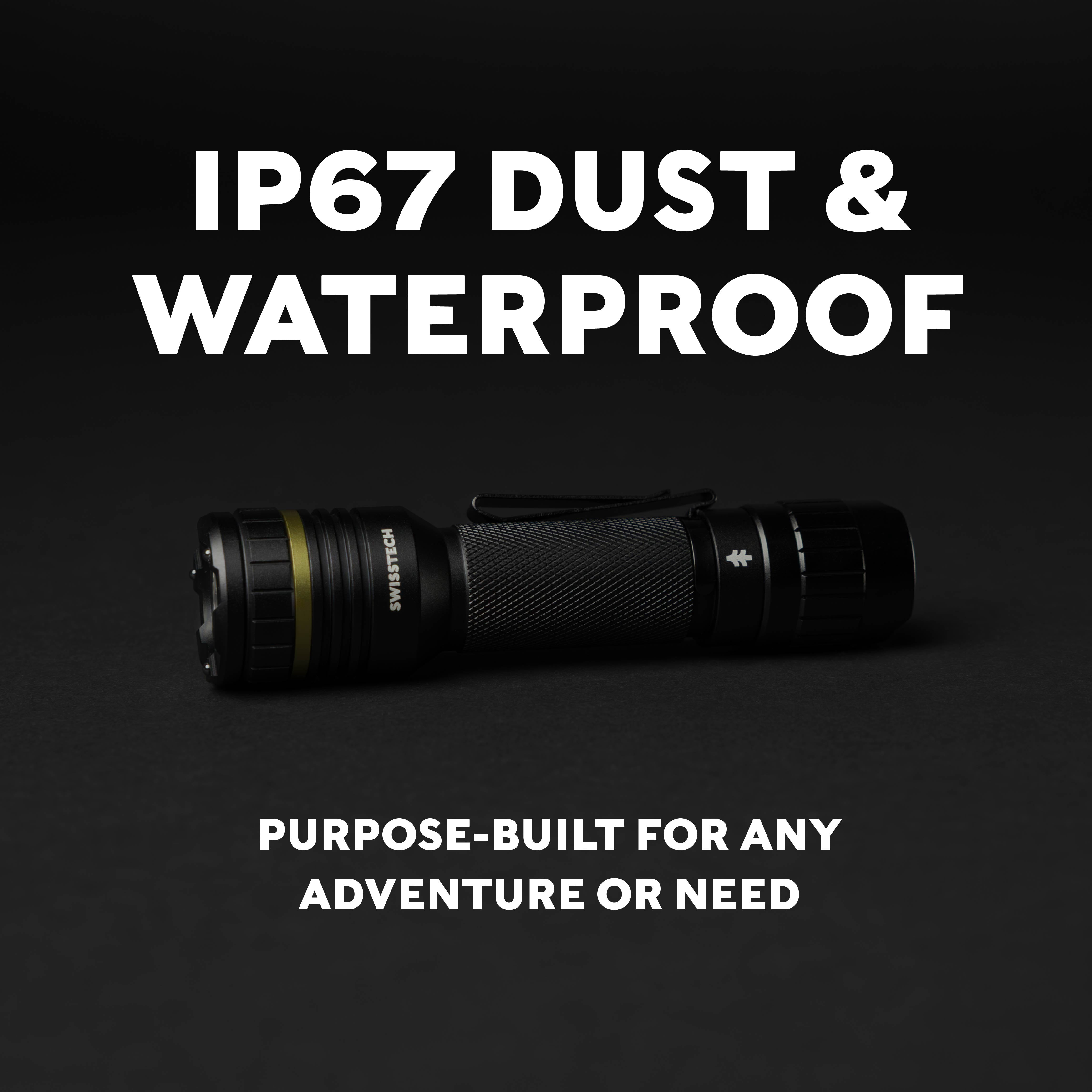 Swiss Tech 1500 Lumens Rechargeable Tactical LED Flashlight, Aluminum, Waterproof