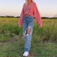 thumbnail image 4 of PENGXIANG Female Ripped High Waist Close-Fitting Pants Loose Jeans, 4 of 5
