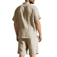 thumbnail image 5 of Mlqidk 2 Piece Linen Short Set for Men Casual Short Sleeve Button Down Shirts Loose Shorts Sets Summer Beach Outfits Khaki 3XL, 5 of 9
